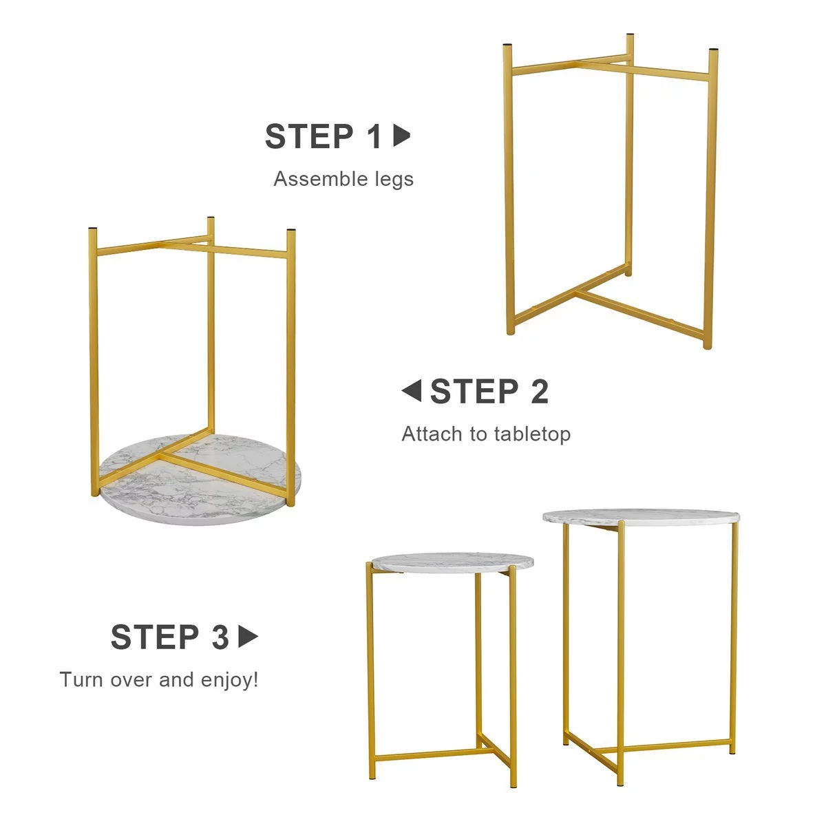 LANTRO JS Modern Faux Marble Top Round Nesting Coffee Table, 2 Piece