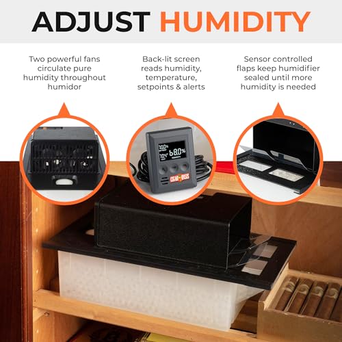 Cigar Oasis Magna 3.0 Cigar Humidor Humidifier - Electric Humidifier for Cigars - LCD Humidity & Temperature Display - Efficient Sensor Controlled Fan - Soft-Touch Button - 10-50 Cubic Ft Cabinet
