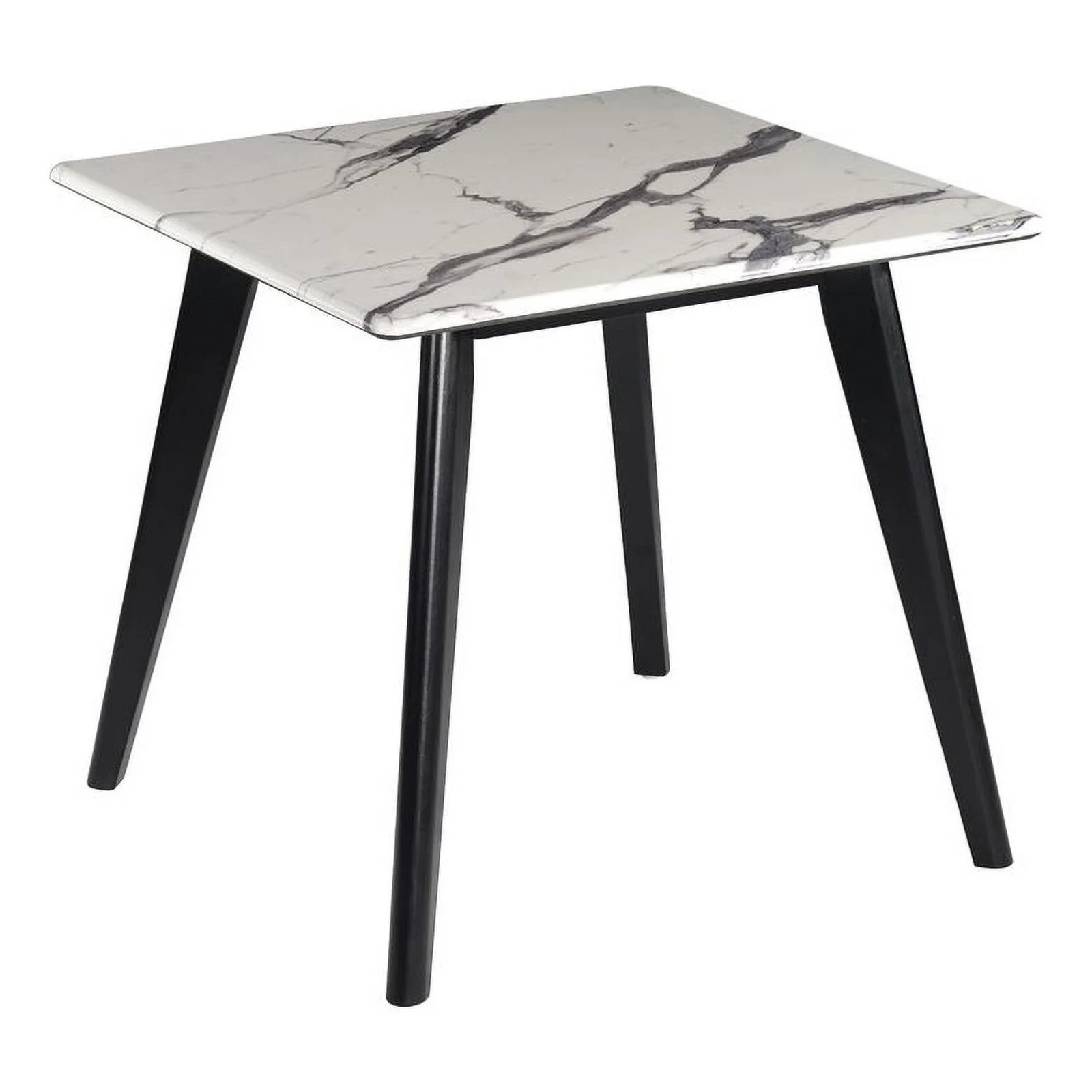 Pemberly Row Wood Square Faux Marble Top End Table Black and White