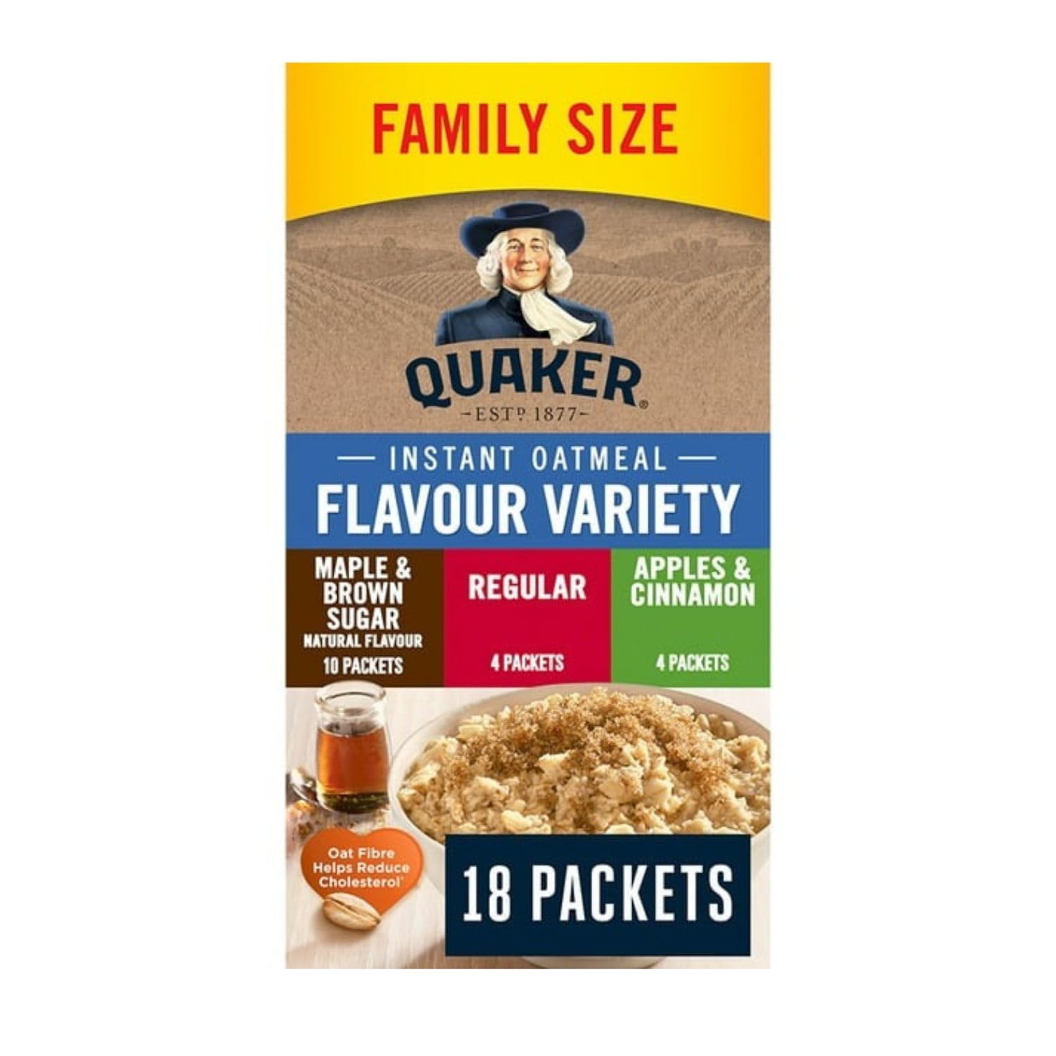 Generic Quaker Instant Oatmeal Flavour Variety, Maple & Brown Sugar, Regular, Apples & Cinnamon, 18ct, 694g/24.5 oz (Pack of 3) Shipped from Canada