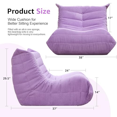 Bean Bag Chairs for Adults Giant Bean Bag Chair Memory Foam BeanBag Chair Big Bean Bag Sofa with Filler Faux Fur Fireside Beanbags Lazy Sofa for Living Room Bedroom Dorm Office (Bluegrey Plush)