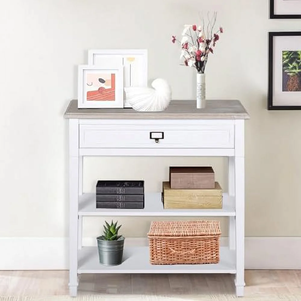 KHBIULIFE Skinny Console Table with Large  Drawer and Shelves  French Country Narrow Entryway Table Wood Console Table for Entryway Living Room Hallway (Grey)