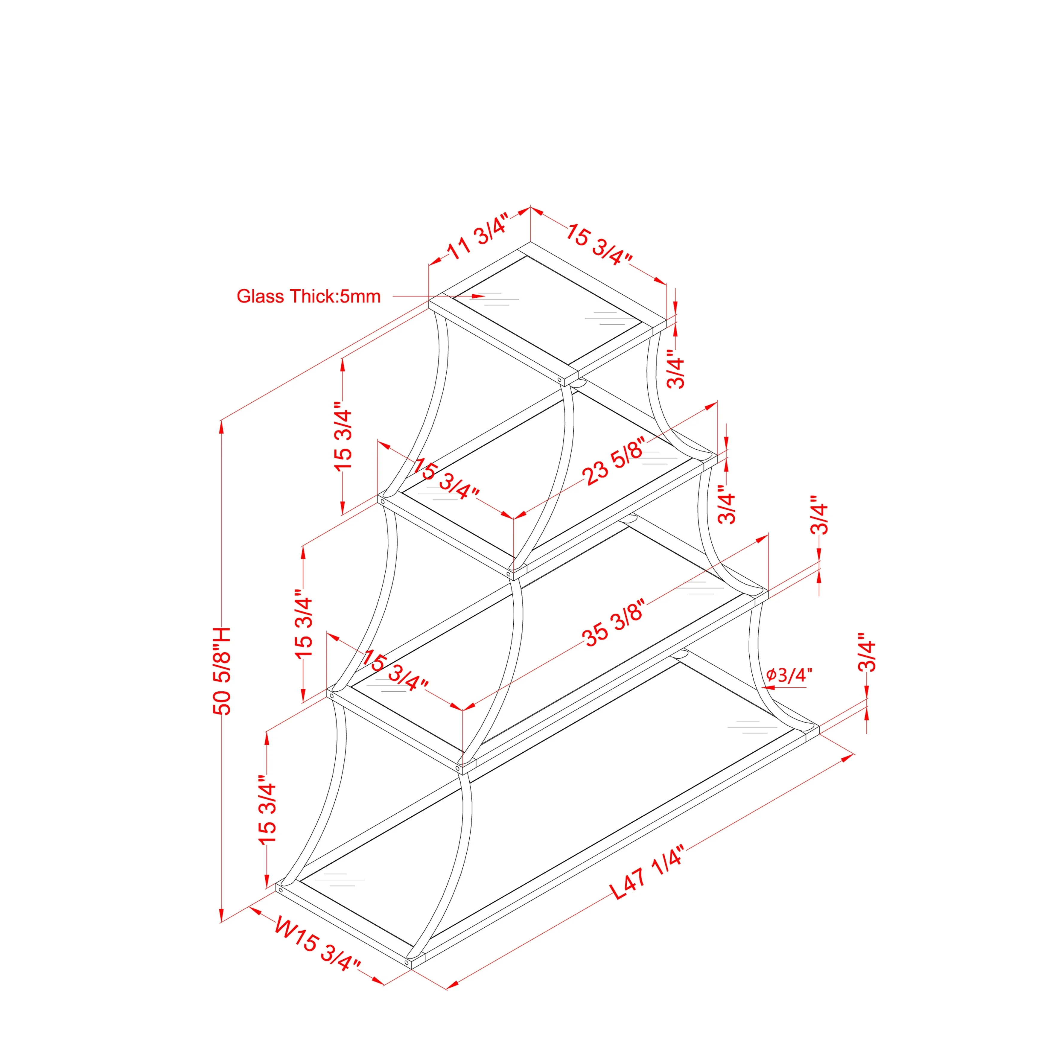 Furniture of America Gliny Contemporary Glass Shelves Open Back Bookcase by  4-Shelf 4