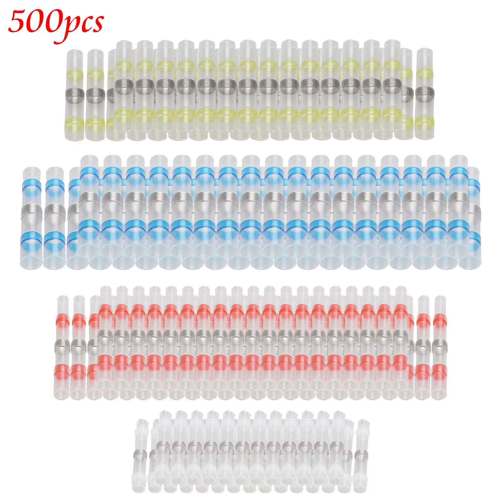 500PCS Solder Seal Wire Connectors, EEEkit Heat Shrink Solder Butt Connectors - Solder Connector Kit - Automotive Marine Insulated Waterproof Electrical Wire Terminals