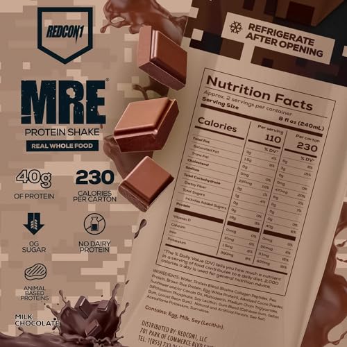 REDCON1 MRE Ready to Drink Protein Shakes, Cookies & Cream - Lactose + Whey Free RTD Protein Made with Real Whole Food Protein Blends - Keto-Friendly and Easy to Digest Nutritional Shake (12 Pack)