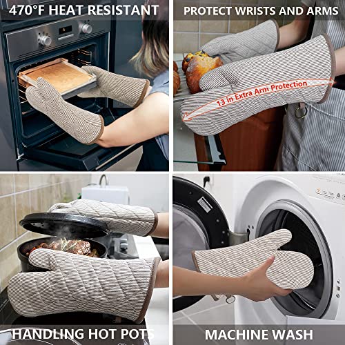 1 Pair Yarn Dyed Oven Mitts 100% Cotton Heat Resistant 470 Degree Gloves Men Women Cooking Baking Barbecue BBQ Microwave Crafting Machine Washable Pot Holders Mittens (red2)