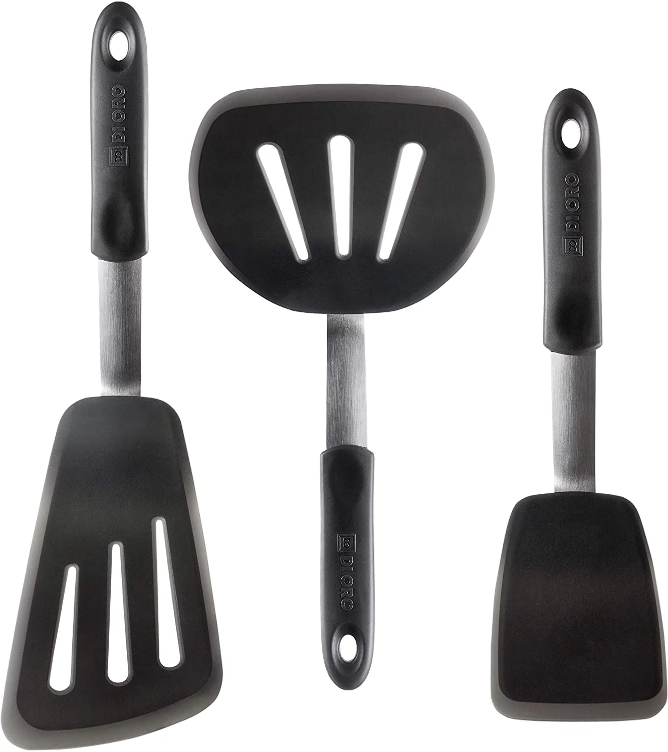 DI ORO Chef Series 3-Piece Silicone Turner Spatula Set - 600°F Heat-Resistant Flexible Rubber Silicone Spatulas - Silicone Cooking Utensil Set - Egg Turners, Pancake Flippers, Kitchen Spatulas