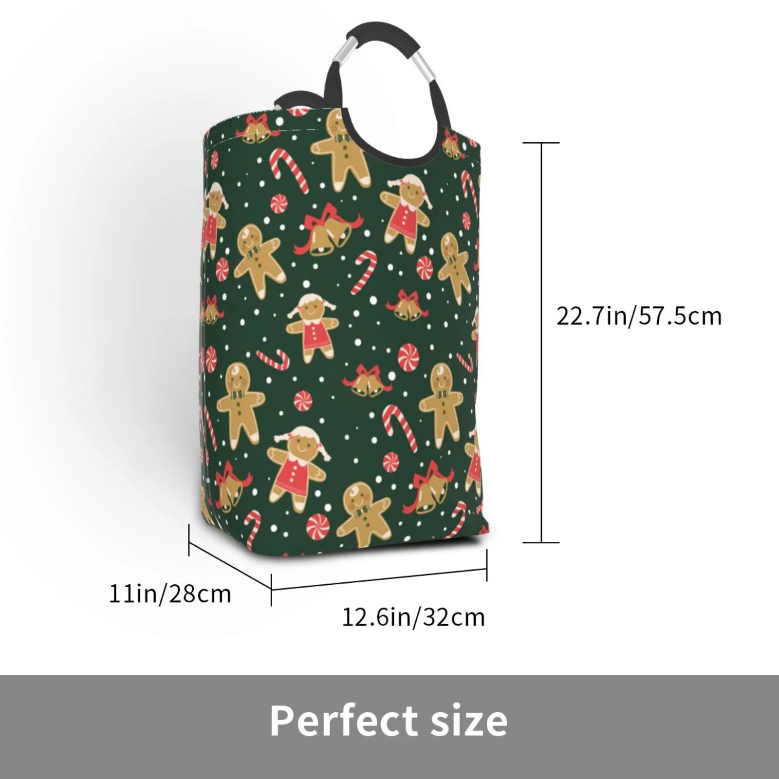 XMXT Collapsible Laundry Basket Hamper, Christmas Sugar Cookies Print Large Laundry Bag Clothes Hamper with Aluminum Handle, 50L