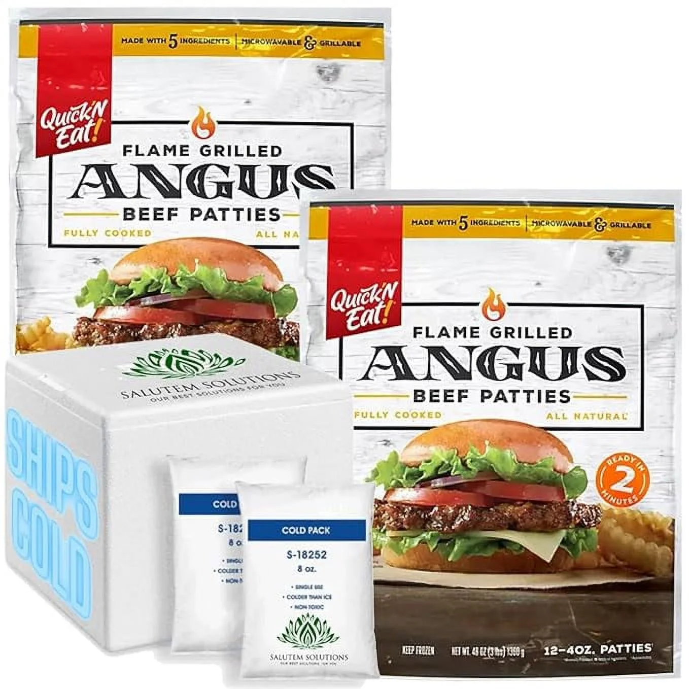 Quick N Eat Fully Cooked Burgers, 12 ct, 3 lbs - Pack of 2