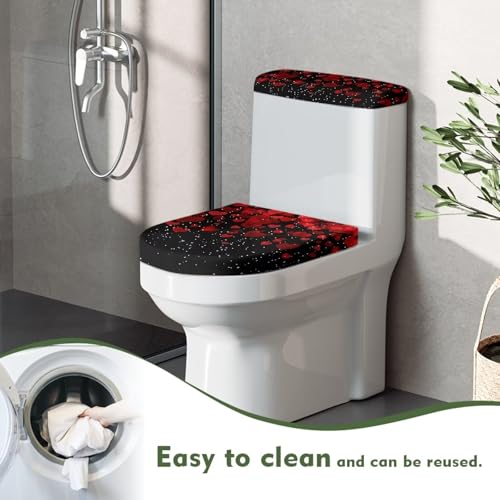 Christmas Bow Bell Toilet Tank Lid Cover and Toilet Seat Lid Cover 2 Pcs Set Toilets Covers with Elastic Cloth Fits Most Toilets Tanks & Lids