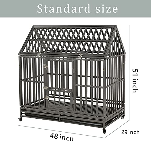 LUCKUP Heavy Duty Dog Cage Metal Kennel and Crate for Medium and Large Dogs, Pet Playpen with Four Wheels, Easy to Install, 48 inch, Black
