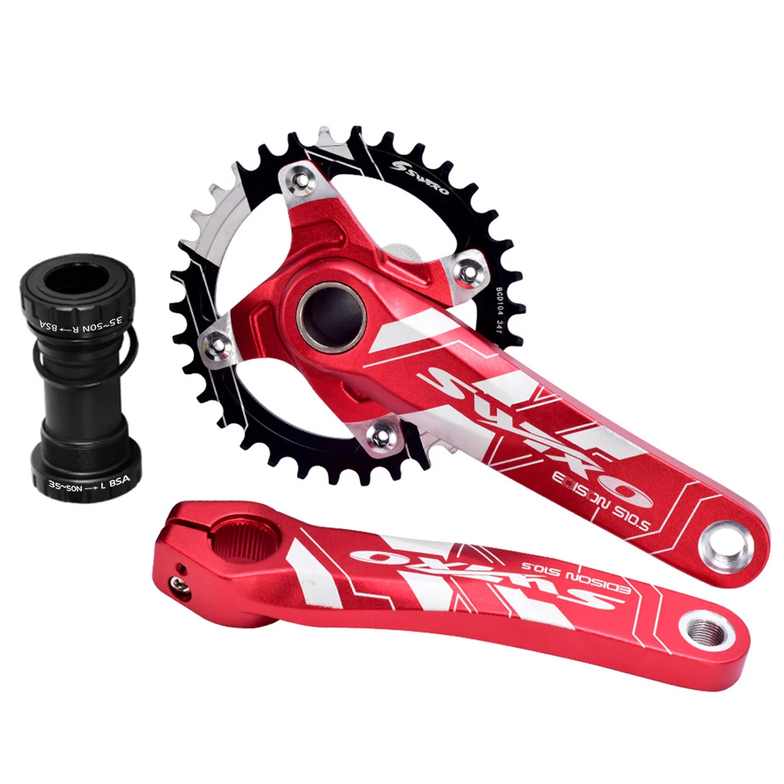 SWTXO MTB Mountain Bike Crankset 170mm 104 BCD with 34T/36T Chainring Bottom Bracket Crank Arm Set