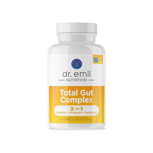 DR. EMIL NUTRITION Total Gut Health Complex - Prebiotic + Probiotic + Postbiotic Gut Health Supplements for Women and Men - Probiotics for Digestive Health & Gut Health, 60 Capsules