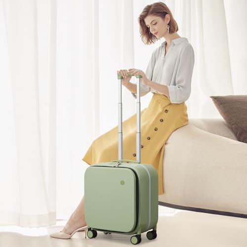 mixi Carry On Luggage, 20'' Suitcase with Front Laptop Pocket, Travel Rolling Luggage Aluminum Frame PC Hardside with Spinner Wheels & TSA Lock and Cover - Smoke White