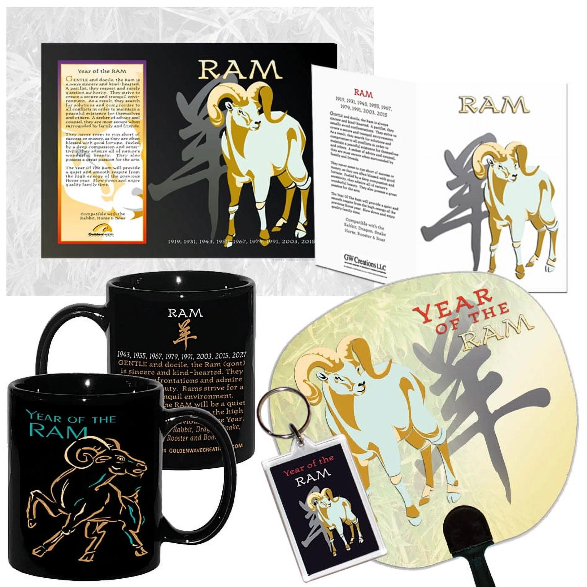 Asian Oriental Chinese Zodiac Horoscope Year of the RAM (goat) 6 Piece Gift Set