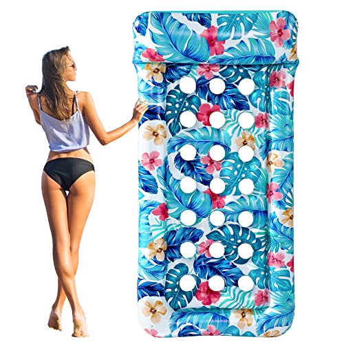 Pool Floats - Inflatable Oversized Pool Raft, Pool Float Adults, Cooling Pool Float Contour Lounger with Headrest for Swimming Pool, Lake, Summer Party Float