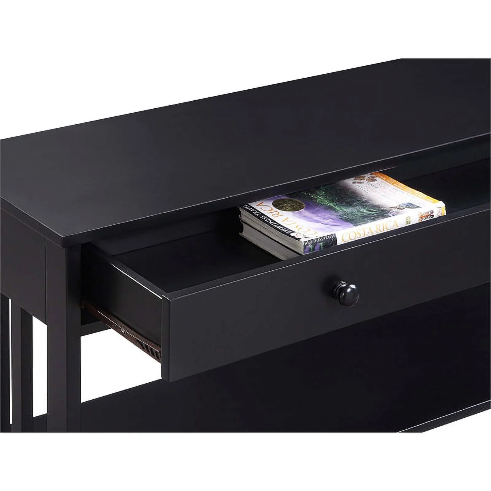 Pemberly Row Transitional Mission One-Drawer Console Table in Black Wood Finish