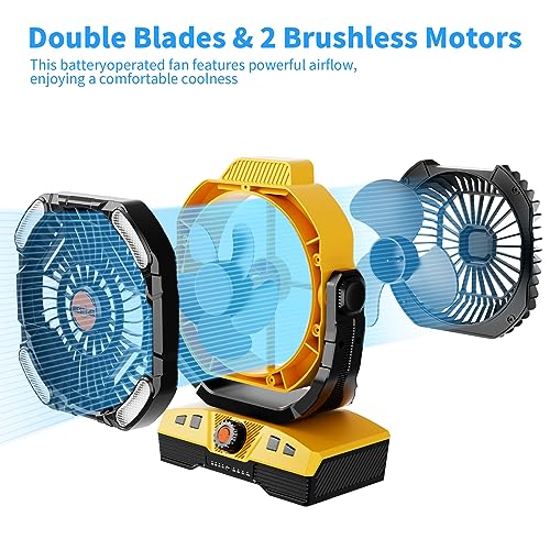 20000mAh Camping Fan Oscillating Portable Fan Battery Powered Fans Rechargeable Camping essentials with Light Hook, 270° Pivot USB Desk Battery Operated Outdoor Tent Travel