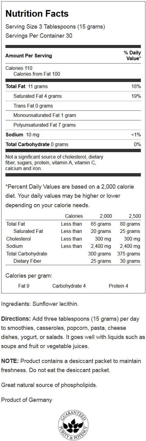 Swanson Sunflower Lecithin Powder Non-GMO 16 Ounce