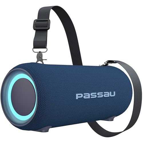 Passau Portable Bluetooth Speakers Loud 40W Peak Stereo Sound, Passive Radiators-Deep Bass, All Day Playtime, Adjustable Strap, BT5.3, IPX5 Wireless Speaker RGB Lights for Indoor Outdoor