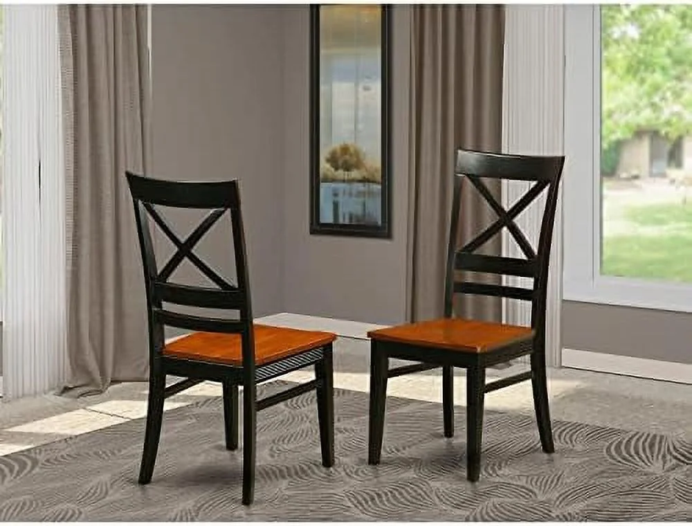 Quincy Kitchen Dining Cross Back Wooden Seat Chairs, Set Of 2, Black & Cherry