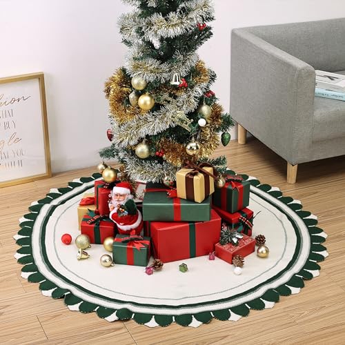 Mr. Pen- Christmas Tree Skirt 48 inches, Knitted Christmas Skirt Tree, Xmas Tree Skirt