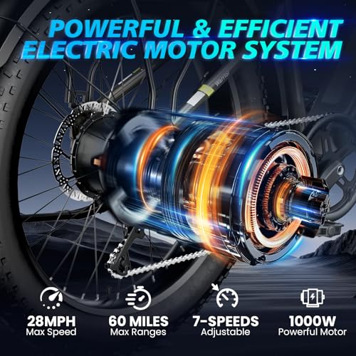 SISIGAD Electric Bike,1200 W(Peak) Motor, Speed Can Reach 25 mph Electric Bikes for Men, 48V Battery, Max Travel 60 Miles, Equipped with 26 * 4.0
