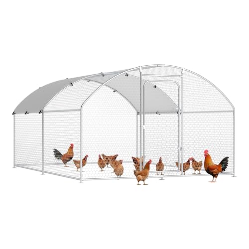 Chicken Coop Large Metal Chicken Run Poultry Cage with Water-Resident and Anti-UV Cover for Duck Rabbit House Outdoor Walk-in Chicken Pen for Yard, Spire Roof(10’ W x 13.2’ L x 6.4’ H)