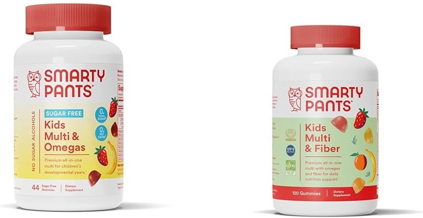 SmartyPants Kids Multivitamin Gummies, Sugar Free: Omega 3 (ALA), Vitamin D3, C & Kids Multivitamin Gummies and Fiber Supplement: Omega 3 Fish Oil (EPA/DHA)