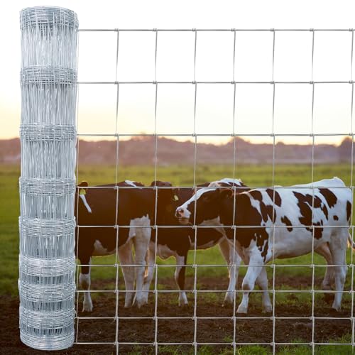 ROOMTEC Farm Wire Fencing 4×164ft Woven Galvanized Cattle Panel Rolls of Heavy Zinc Coating for Cattle, Goat, Livestock