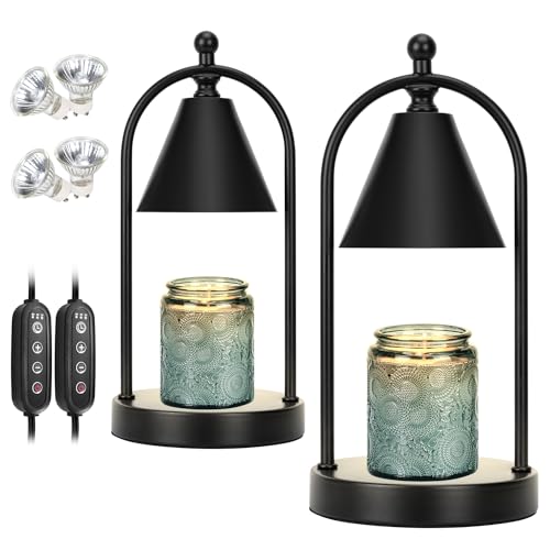 Soilsiu Candle Warmer Lamp with Timer, Electric Brass Candle Warmer Light for Bedroom, Dimmable Wax Melts Warmer for Candle Jars, Beside Lamp Gifts for Women Home Decor (2 Bulbs Included)