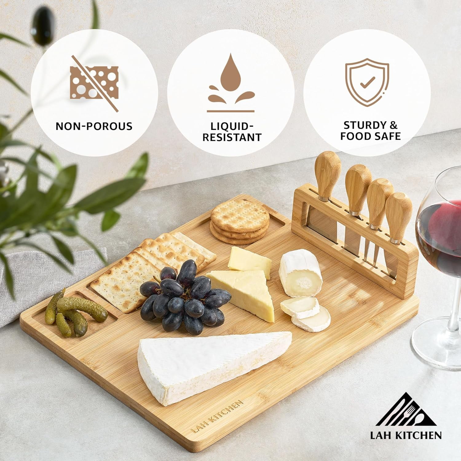 LAH Kitchen Large Charcuterie Board Gift Set w Accessories - Insulated Travel Bag Charcuterie Trays - Cheese Board for Wedding Gifts & Bridal Shower Gifts - Holiday Cheese Set - 15.6” x 11” x 0.6”