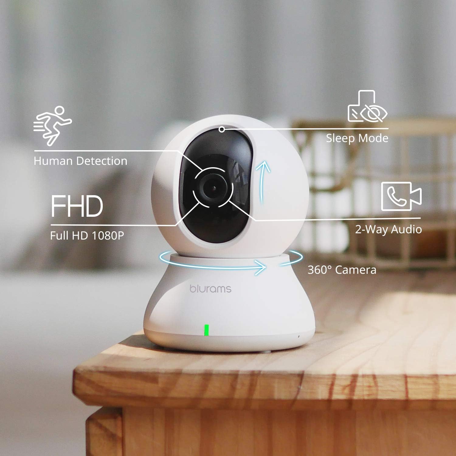 Cameras for Home Security | blurams Indoor Camera w/Motion Detection, Two-Way Audio, Night Vision, Instant Alerts | Compatible with Alexa and Google, Cloud and Local Storage Available