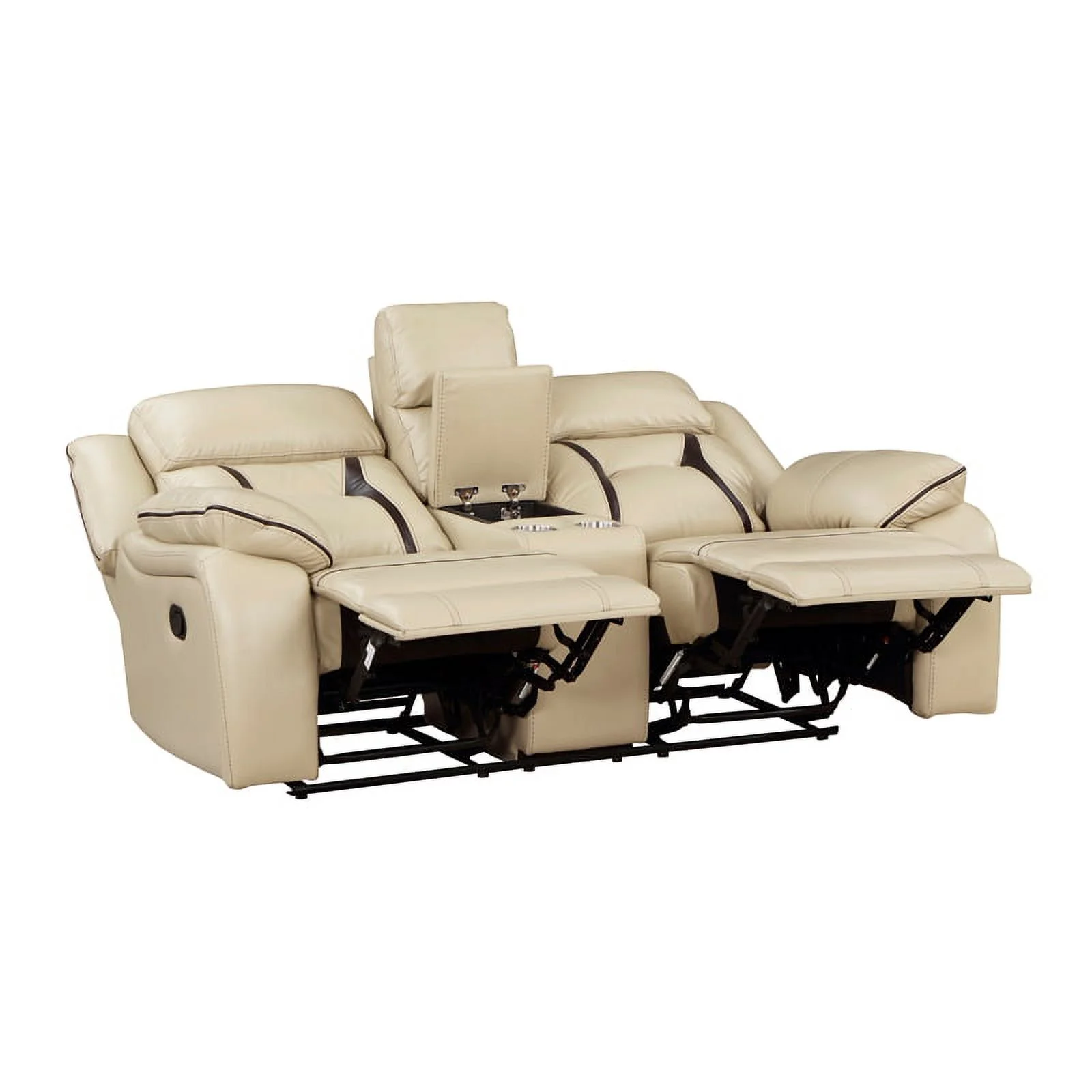 Lexicon Amite Faux Leather Upholstered Double Reclining Loveseat in Beige
