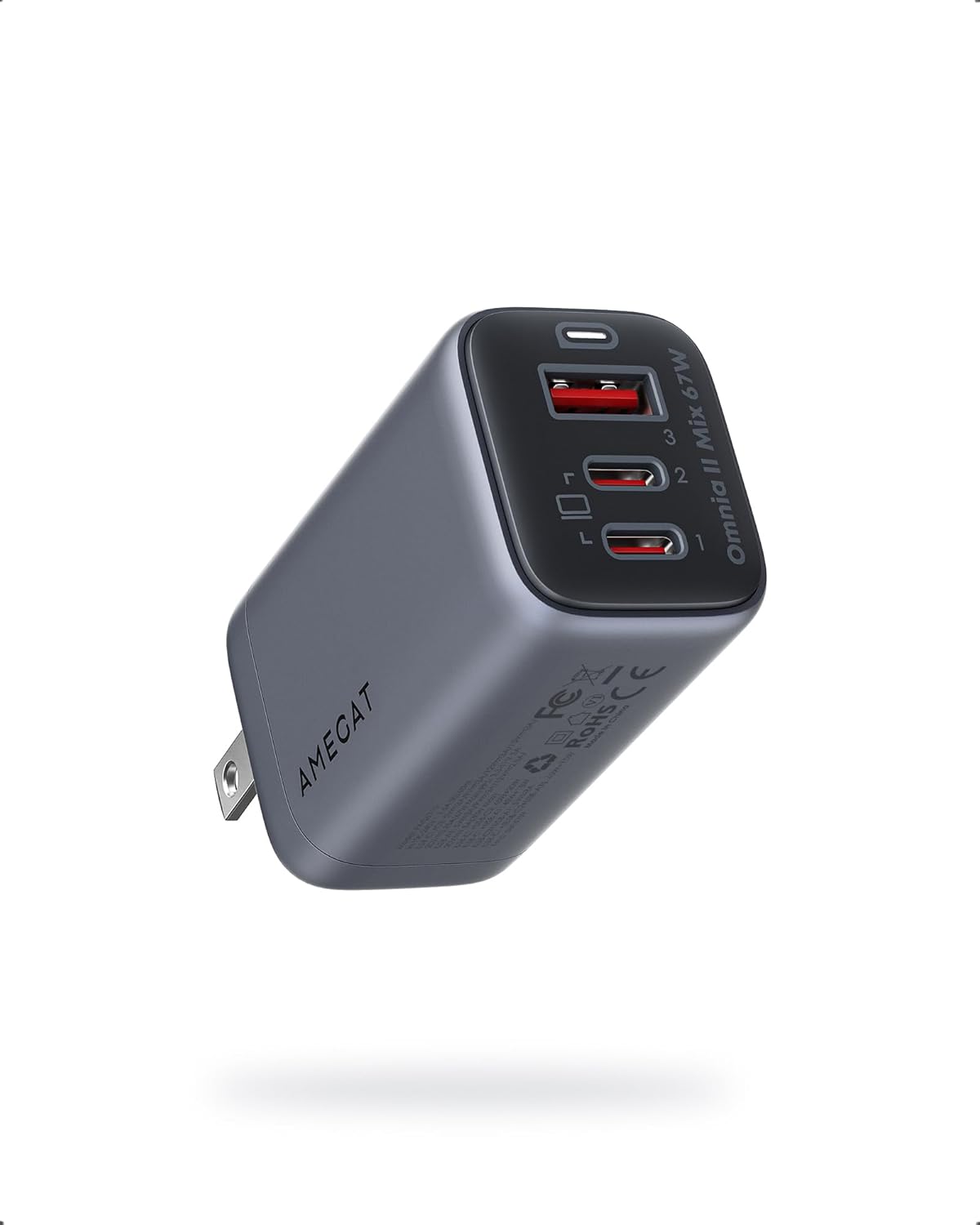 67W USB C Charger, Omnia II 3-Port Fast GaN Charger Block, PD3.0 PPS Compact Foldable Wall Charger for MacBook Pro/Air, Dell XPS, iPhone 15 Pro Max/14/13, iPad Pro, Galaxy S23/S22, Steam Deck