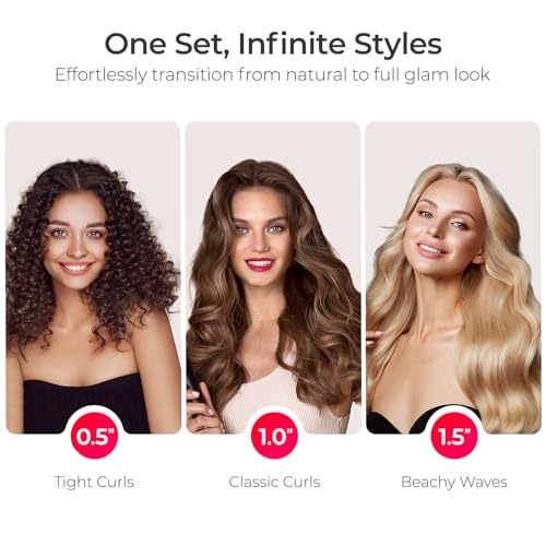 TYMO Curling Iron Set - 3 in 1 Ceramic Hair Curler 1/2, 1, 1 1/2 Inch, Professional Ionic Curling Wand for Travel, Fast Heating, 5 Temps & Dual Voltage for Shiny Defined Curls to Beach Waves