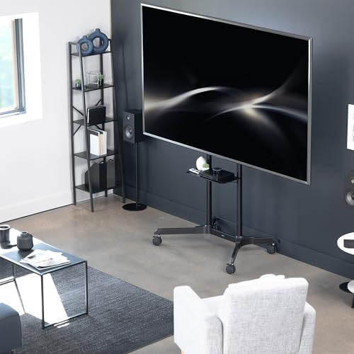VIVO Mobile TV Cart for 32 to 83 inch Screens up to 110 lbs, LCD LED OLED 4K Smart Flat and Curved Panels, Rolling Stand with Laptop DVD Shelf, Locking Wheels, Max VESA 600x400, Black, STAND-TV03E
