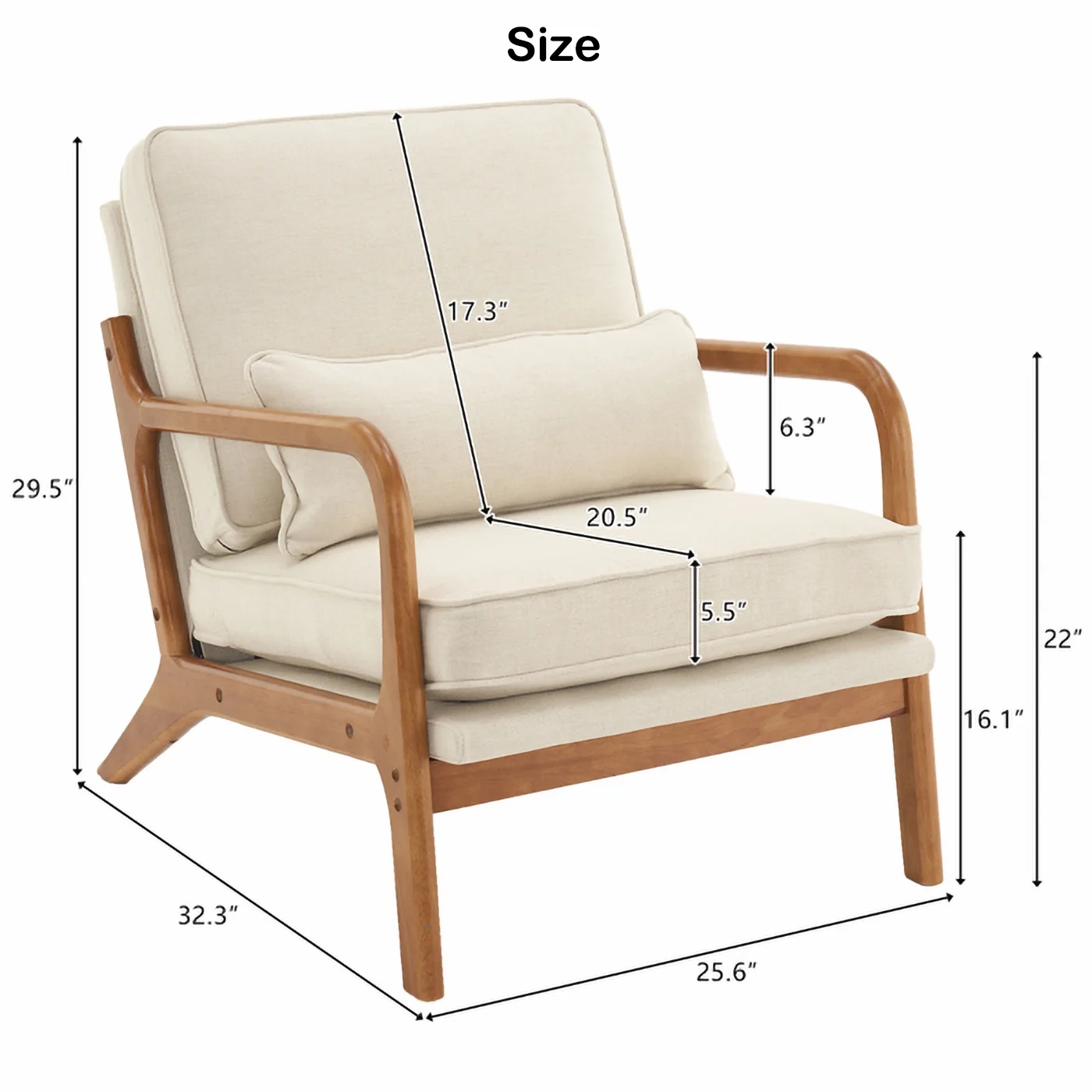 RUseeN Mid Century Modern Chair, Single Fabric Lounge Reading Armchair with Solid Wood Frame, Easy Assembly Arm Rest Chairs for Living Room, (Modern, Oak)