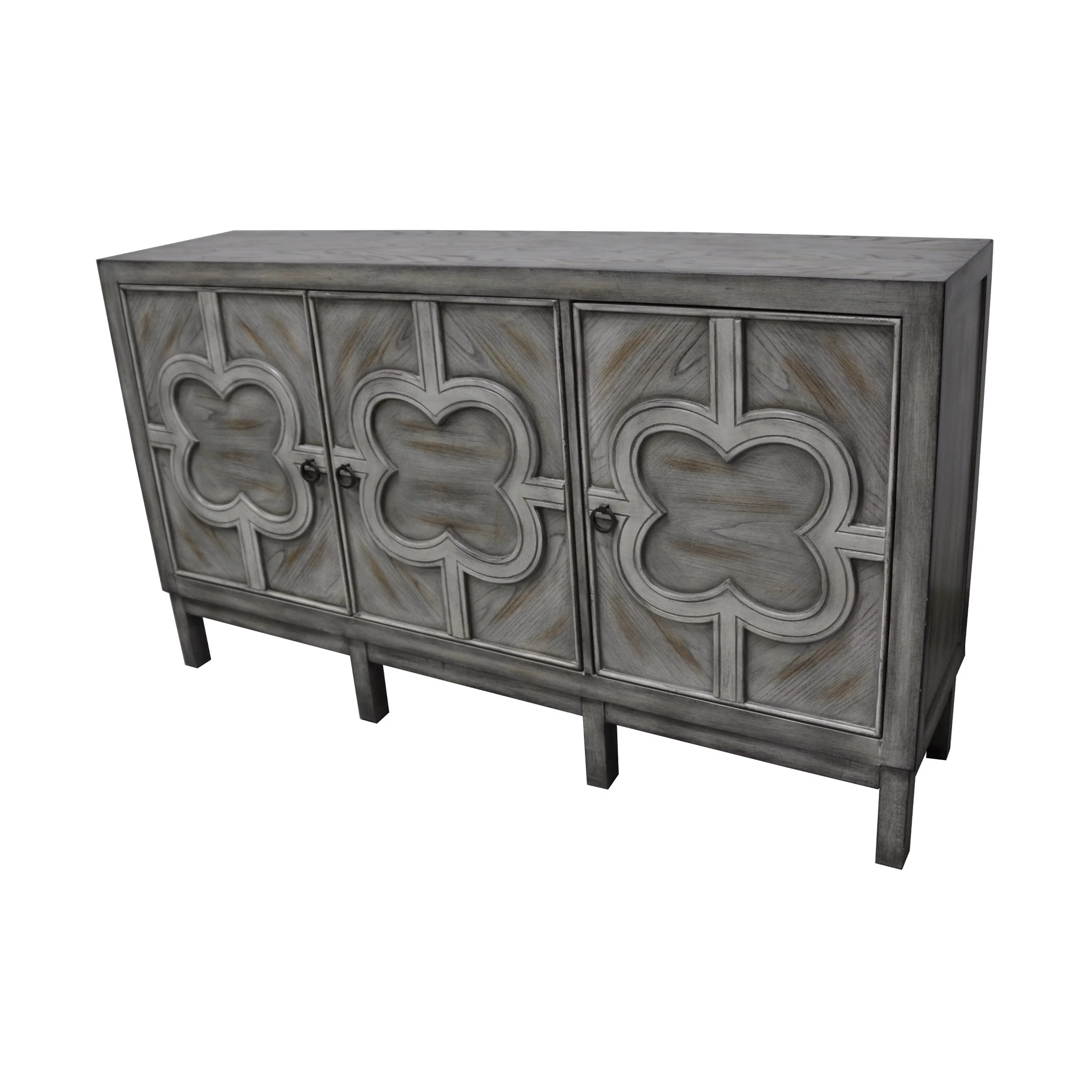Buckingham 3 Door Grey Wash Veneer with White Fretwork Overlay