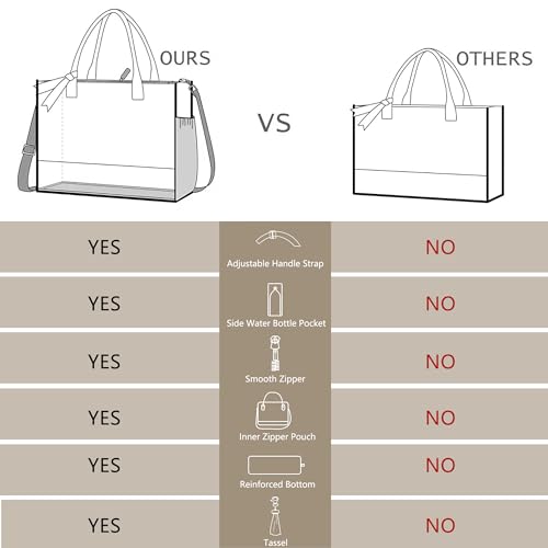 BeeGreen Mother's Day Gifts Personalized Women's Large White and Black Canvas Tote Bag, Embroidered Initials, Leather Handle, Zipper Closure