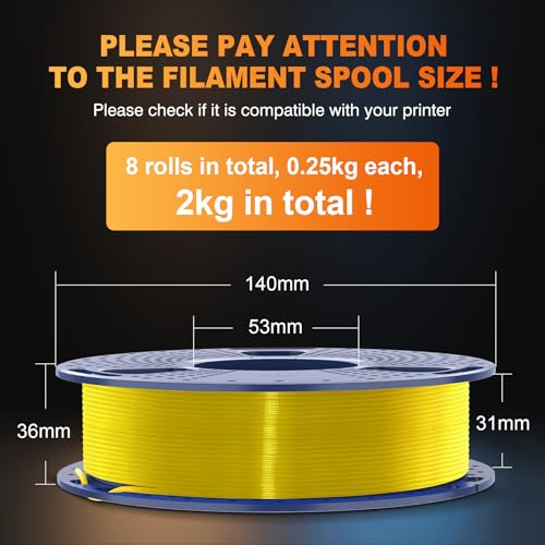 SUNLU 250g PLA Filament 1.75mm Bundle,3D Printer Filament Bundle Multicolor, Neatly Wound PLA Filament, Individually Vacuum Packed,250g Spool,8 Rolls,Black+White+Grey+Transparent+Red+Blue+Orange+Green