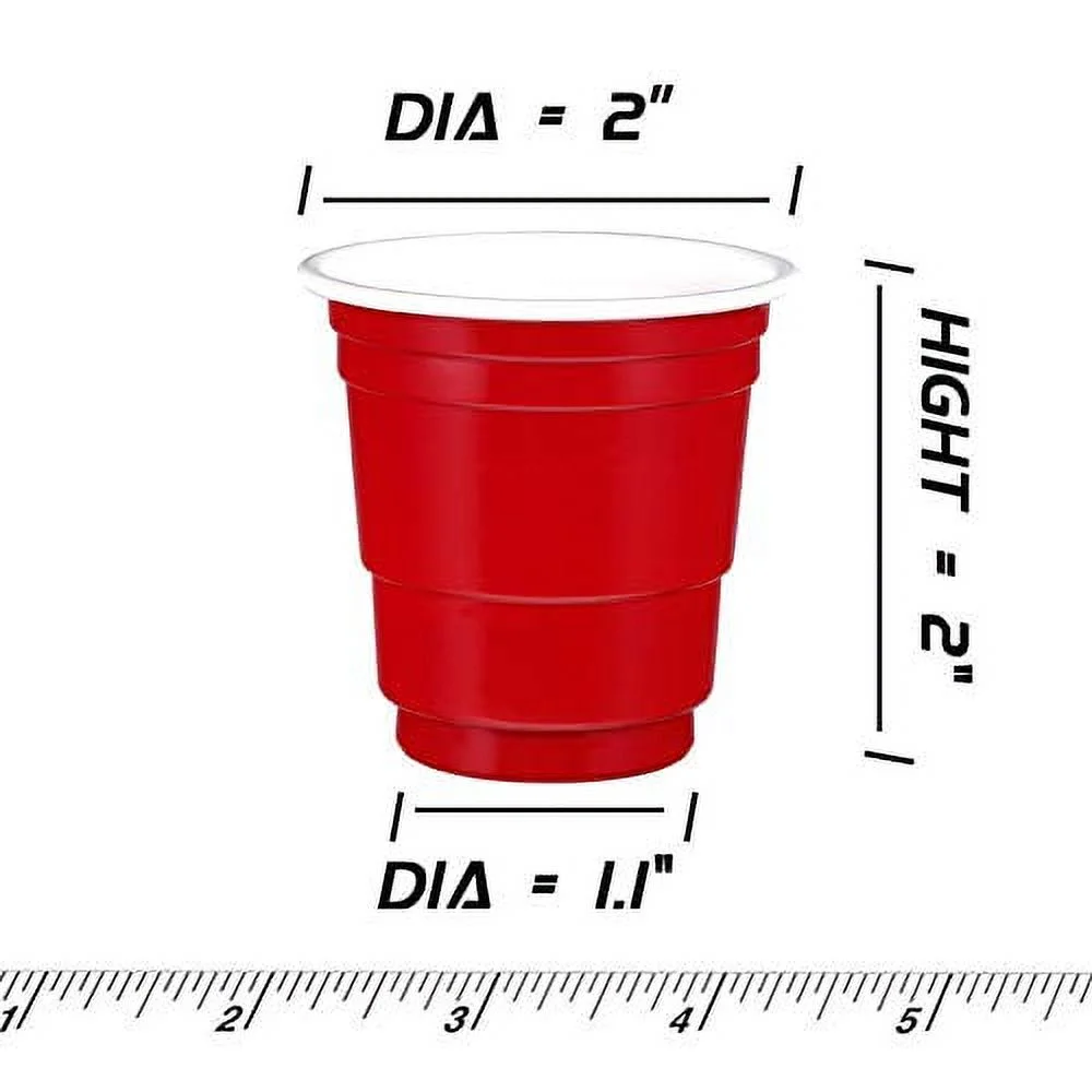 100ct 2oz Shot Glasses Disposable, Cute Red Mini Plastic Cups, Small Size Perfect for Party Games, Jello Shots, Jager Bomb, Tasting, Samples