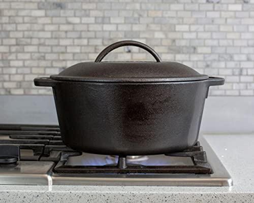 Lodge 5 Quart Cast Iron Double Dutch Oven – Pre-Seasoned – Lid Converts to 10.25