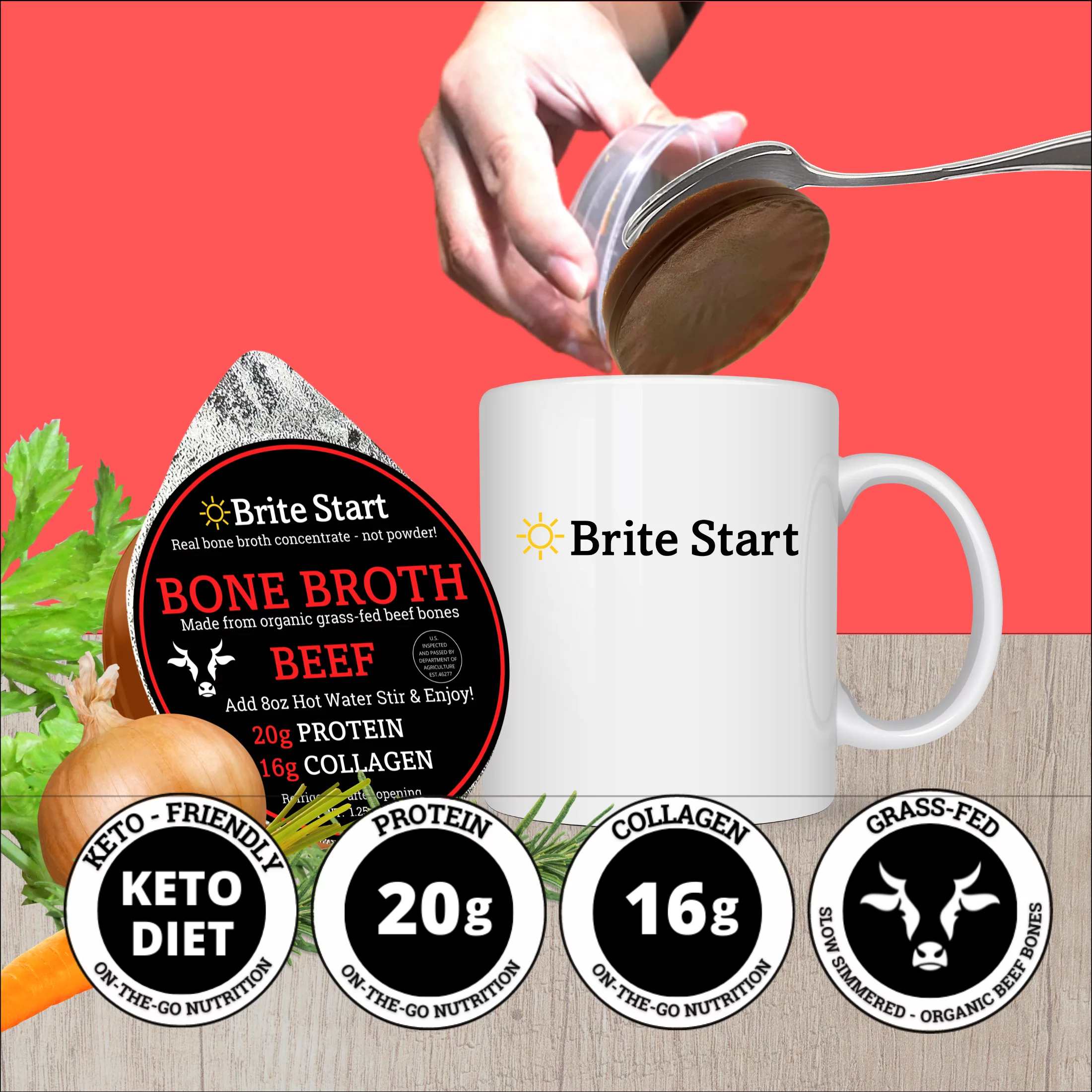 Brite Start Bone Broth Single Serve Concentrate - Beef - 4 Count