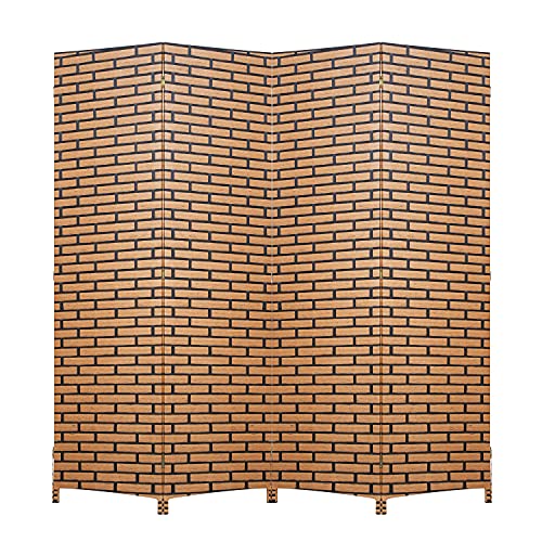 Wood Mesh Woven Design 4 Panel Folding Wooden Screen Room Divider