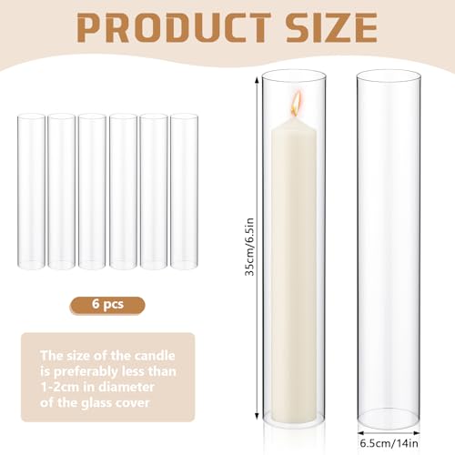 6 Pieces Hurricane Candle Holder Sleeve Open Ended Clear Glass Cylinder Candleholder Bottomless Candle Cover Hurricane Chimney Clear Chimney Shade Tube Cover (3 x 10 Inch)