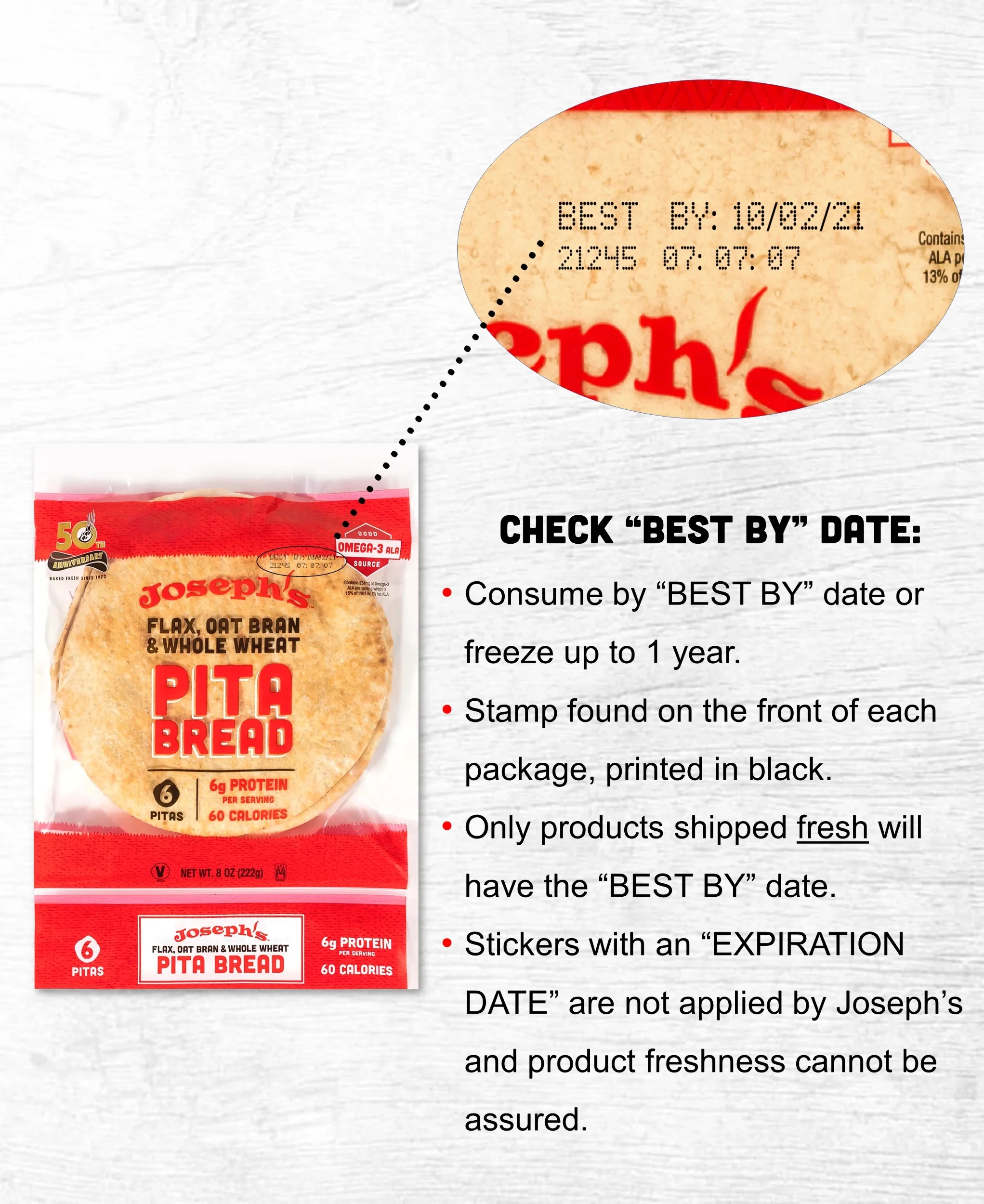 Joseph’s Low Net Carb Flax Pita Bread, 8 oz, 6 Pack, 36 Count