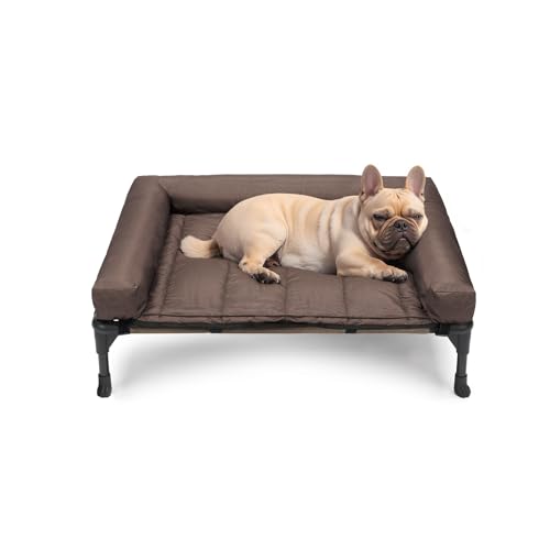 Veehoo Cooling Elevated Dog Bed Add Removable Waterproof Bolster Cushion Mat, Raised Pet Cot with Breathable Teslin Mesh, No-Slip Feet, Dog Couch Bed for Indoor Outdoor, 42x30inches, Beige, CWC2331B