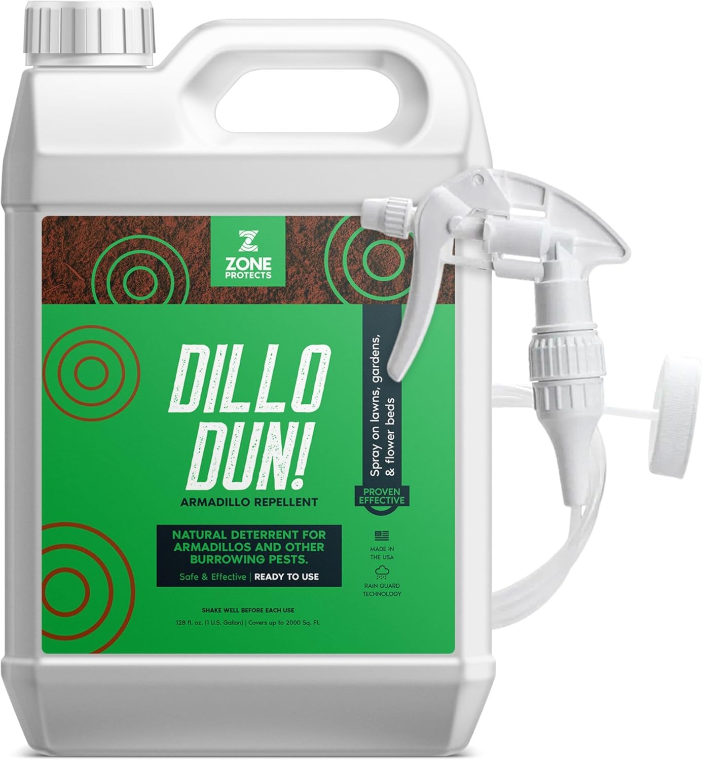 Zone Protects Dillo Dun! Armadillo Repellent Spray. Stop Armadillos from Digging in Your Yard, Gardens and Flower Beds. Natural Armadillo Repellent Liquid Spray