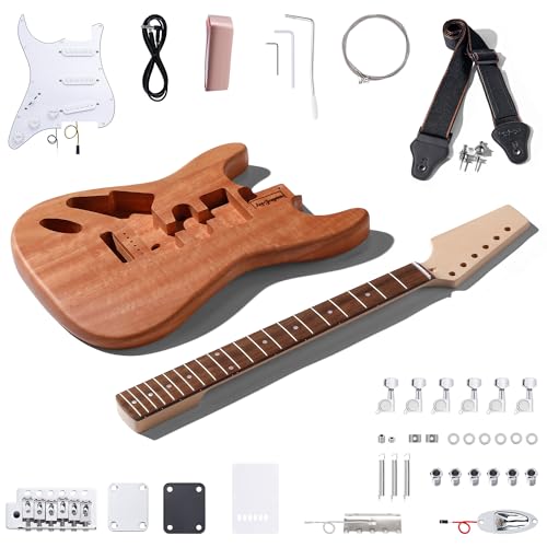 Leo Jaymz DIY Single Cut Electric Guitar Kits with Mahogany Body and Neck - Rosewood Fingerboard and All Components Included (LP Hollow)